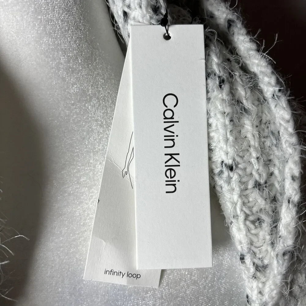 Calvin Klein Infinity Scarf  White Black Tones 33” X 12” Accessories